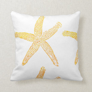Starfish Pattern Beach Theme Golden Yellow White Cushion