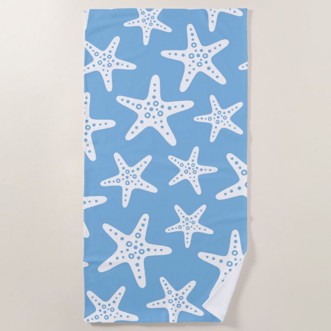 Starfish Pattern Blue Beach Towel (Front)