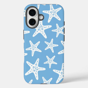 Starfish Pattern Blue iPhone 16 Case