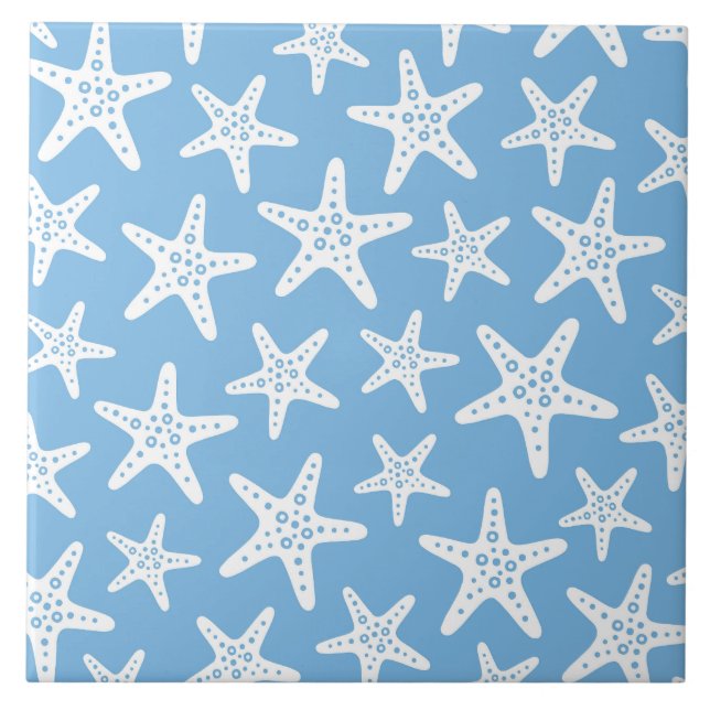Starfish Pattern Blue Ceramic Tile (Front)