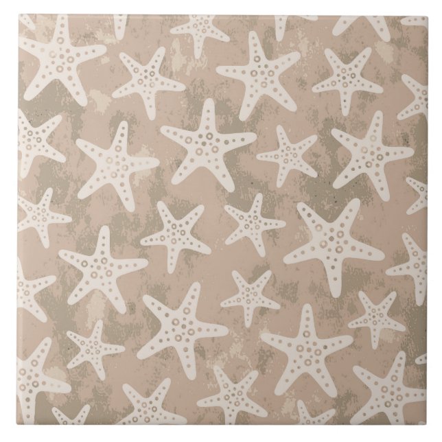 Starfish Pattern Blue Ceramic Tile (Front)