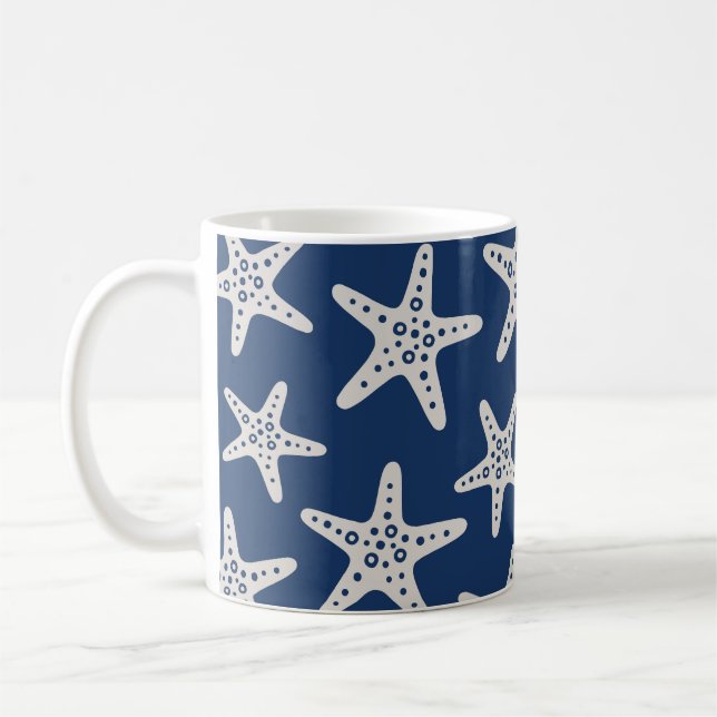 Starfish Pattern Blue Coffee Mug (Left)