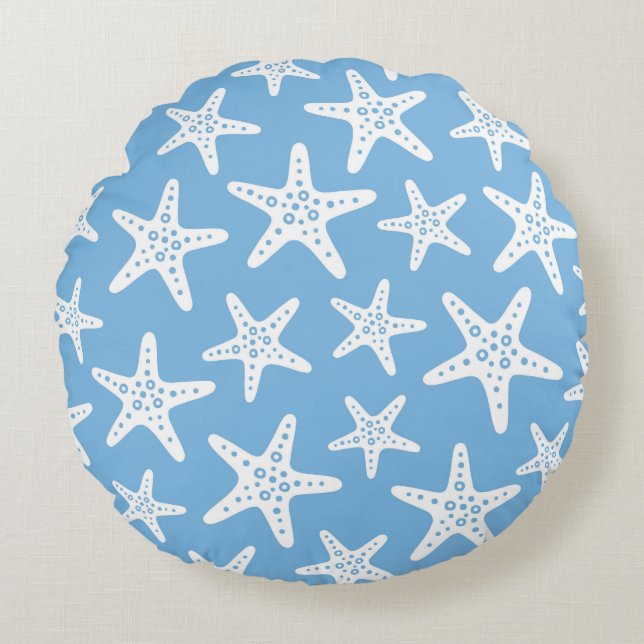 Starfish Pattern Blue Round Cushion (Front)