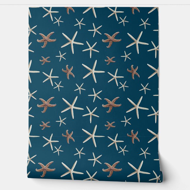 Starfish Pattern Deep Sea Blue Wallpaper (Unrolling)