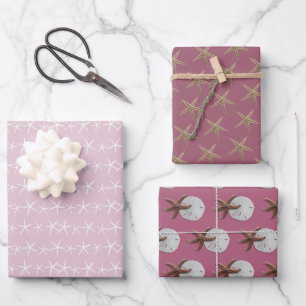 Starfish Pattern Grey Beige All Occasion Wrapping Paper Sheet