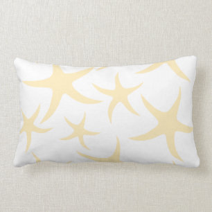 Starfish Pattern in Pastel Yellow and White. Lumbar Cushion