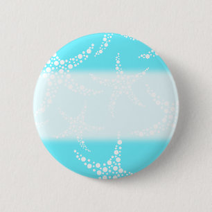 Starfish Pattern in Turquoise and White. 6 Cm Round Badge