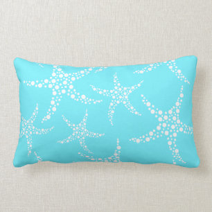 Starfish Pattern in Turquoise and White. Lumbar Cushion