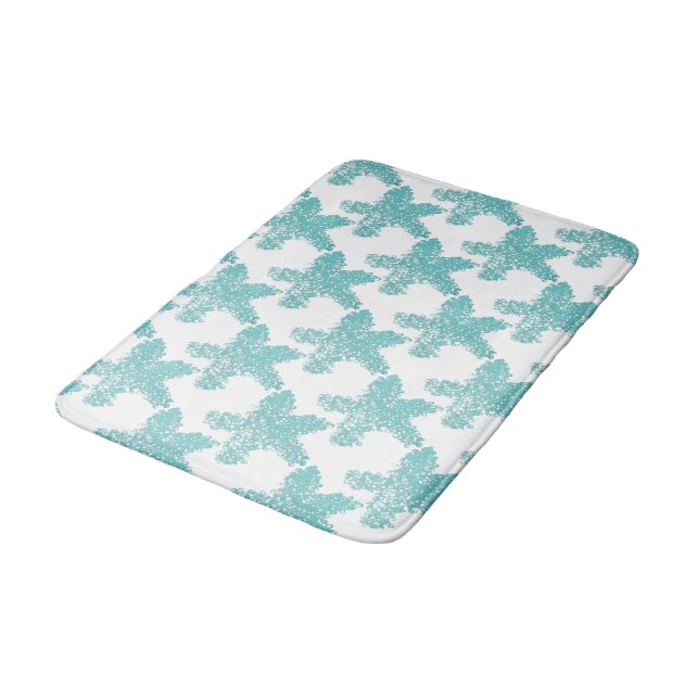 Starfish Pattern Nautical Beach Seafoam Green Blue Bath Mat (Angled)