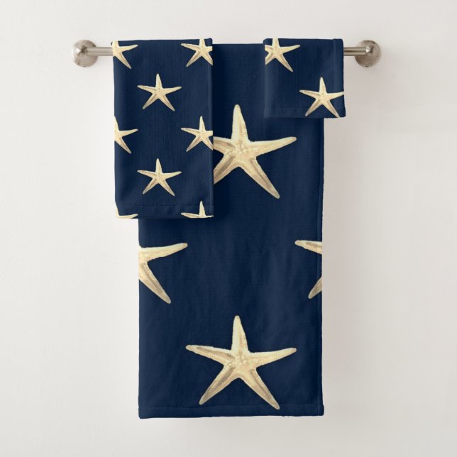 Starfish pattern on Solid Background  Bath Towel Set (Insitu)