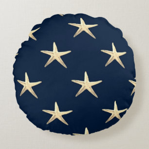 Starfish pattern on Solid Background Round Cushion