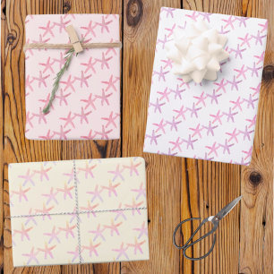 Starfish Pattern Over White Yellow Pink Pastels Wrapping Paper Sheet