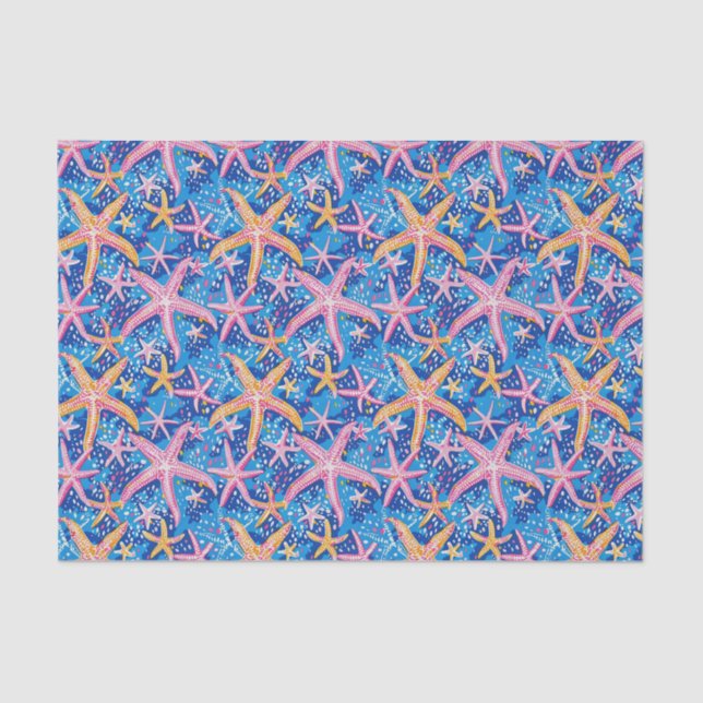 Starfish Pattern Pink and Blue Decoupage Tissue Paper (Front)