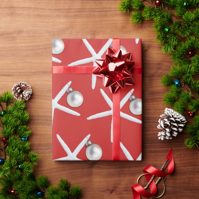 Starfish Pattern Red Christmas Gift Wrap (Holiday Gift)