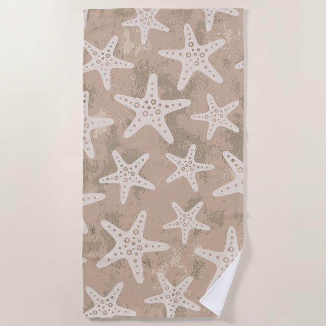 Starfish Pattern Sand Beige Beach Towel (Front)