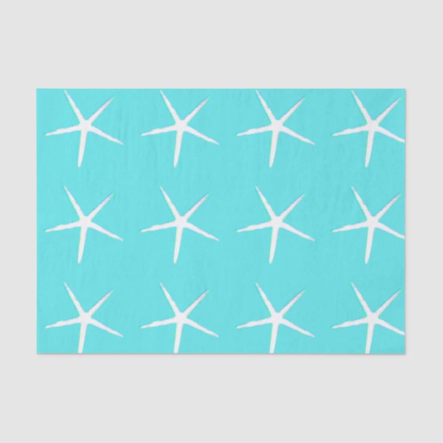 Starfish Pattern White Teal Blue Nautical Abstract Tissue Paper (Front)