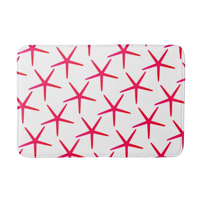 Starfish Patterns Beach Pink Red White Cute Girly Bath Mat (Front)