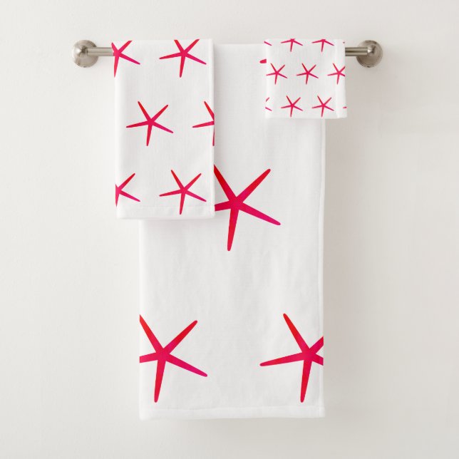 Starfish Patterns Coral Pink Girly Nautical Cute Bath Towel Set (Insitu)