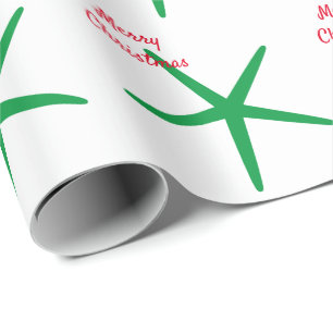 Starfish Patterns Merry Christmas Green White Red  Wrapping Paper