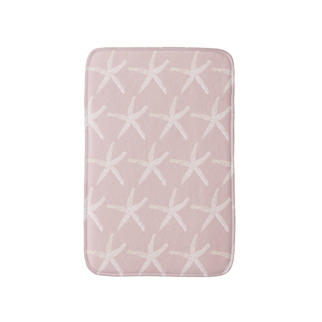 Starfish Patterns Nautical Beach Pink Peach White Bath Mat (Front Vertical)