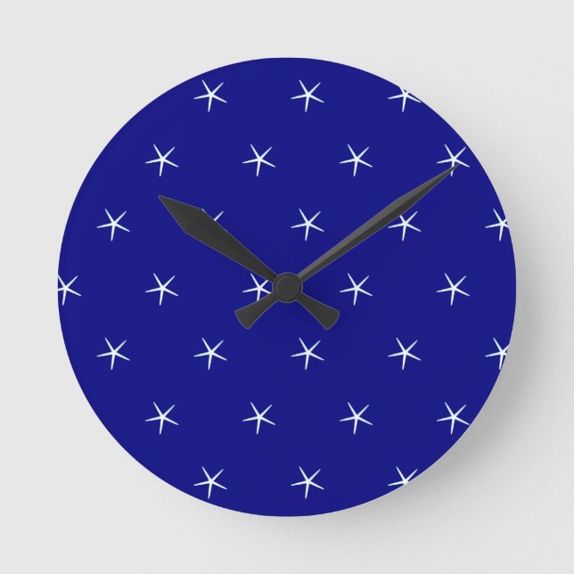 Starfish Patterns Navy Blue Custom Nautical Gift Round Clock (Front)