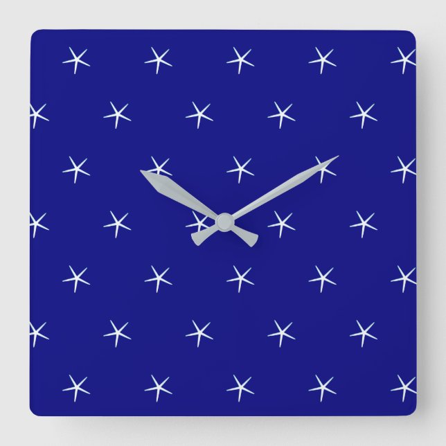 Starfish Patterns Navy Blue Custom Nautical Gift Square Wall Clock (Front)