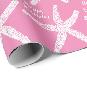 Starfish Patterns Pink Cute Girly Merry Christmas Wrapping Paper