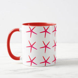 Starfish Patterns Pink Red White Nautical Cute Mug
