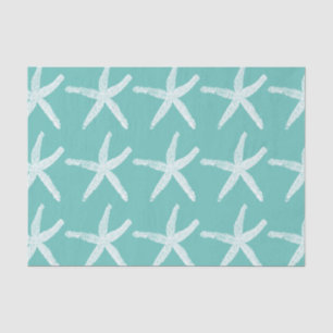 Starfish Patterns White Teal Blue Beach Nautical Tissue Paper