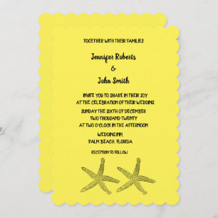 Starfish Patterns Yellow Black Colourful Wedding Invitation