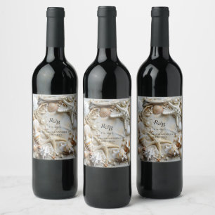 Starfish Pearls Seashells Driftwood Beach Wine Label