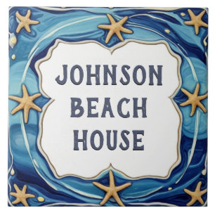 Starfish Personalised Beach House Name Plate Sign Ceramic Tile