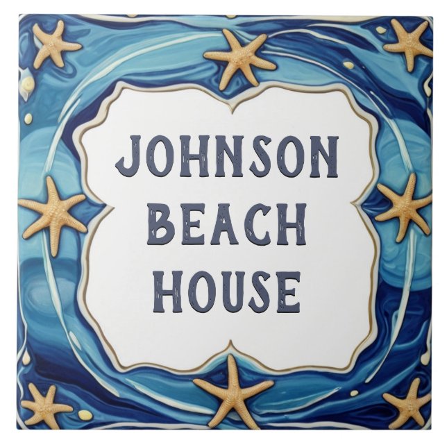 Starfish Personalised Beach House Name Plate Sign Ceramic Tile (Front)