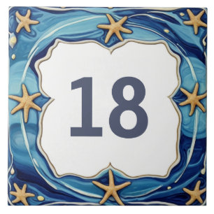 Starfish Personalized Beach House Number Sign Ceramic Tile