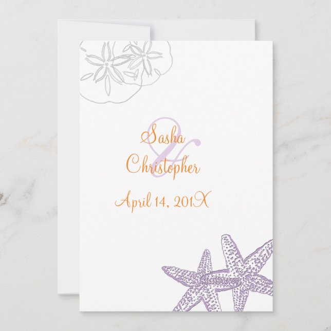 Starfish/purple+orange/ Wedding Invitations (Front)