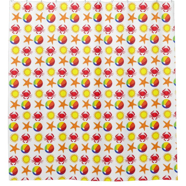 Starfish Rainbow Beach Ball Sun Crab Summer Shower Curtain (Front)