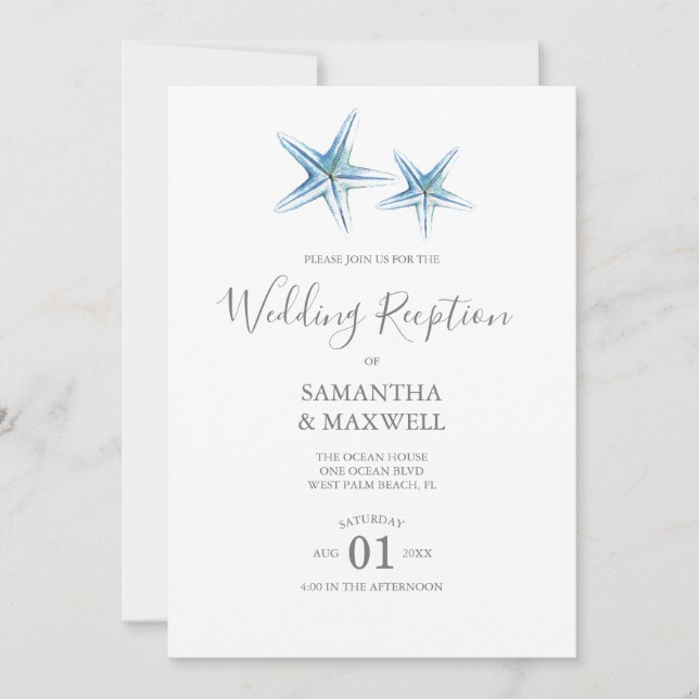 Starfish Reception Only Beach Wedding Invitations (Front)