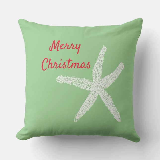 Starfish Red White Green Beach Merry Christmas Cushion (Front)