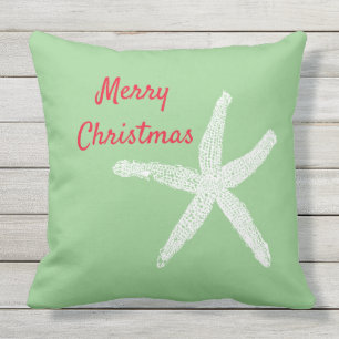 Starfish Red White Green Beach Merry Christmas Cushion