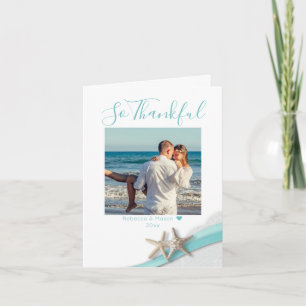 Starfish Ribbon and Lace Thankful with Photo Thank You Card