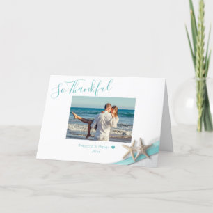 Starfish Ribbon and Lace Thankful with Photo Thank You Card