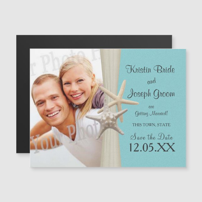 Starfish Rustic Beach Starfish Save the Date Magnetic Invitation (Front/Back)