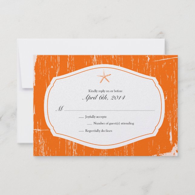 Starfish Rustic Beach Wedding RSVP Card (Front)