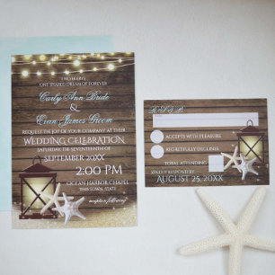 Starfish Rustic Ocean Wood and Lights Invitation