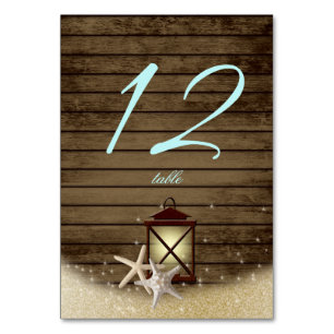 Starfish Rustic Wood and Lantern Table Number Card