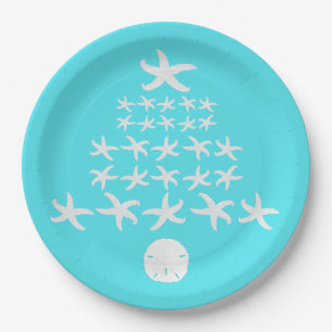 Starfish Sand Dollar Aqua Tropical Christmas Paper Plate