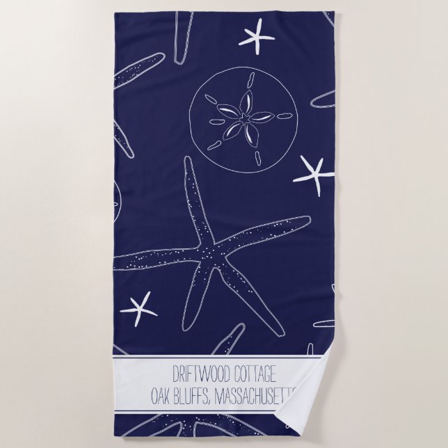 Starfish & Sand Dollar Beach Towel with Text (Front)