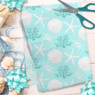 Starfish Sand Dollar Christmas Beach Aqua Blue Tissue Paper