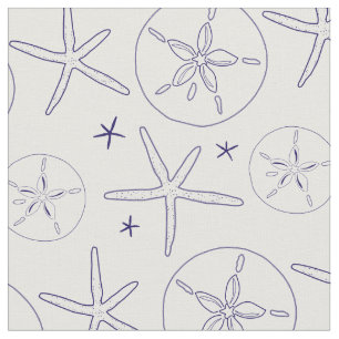 Starfish, Sand Dollar Navy Blue Beach Theme Fabric