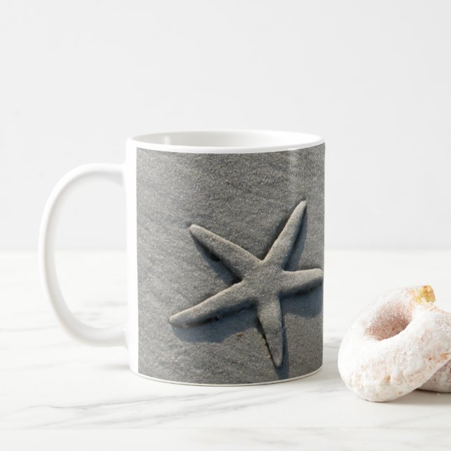 Starfish Sand Ocean Beach Photo Coffee Mug (With Donut)